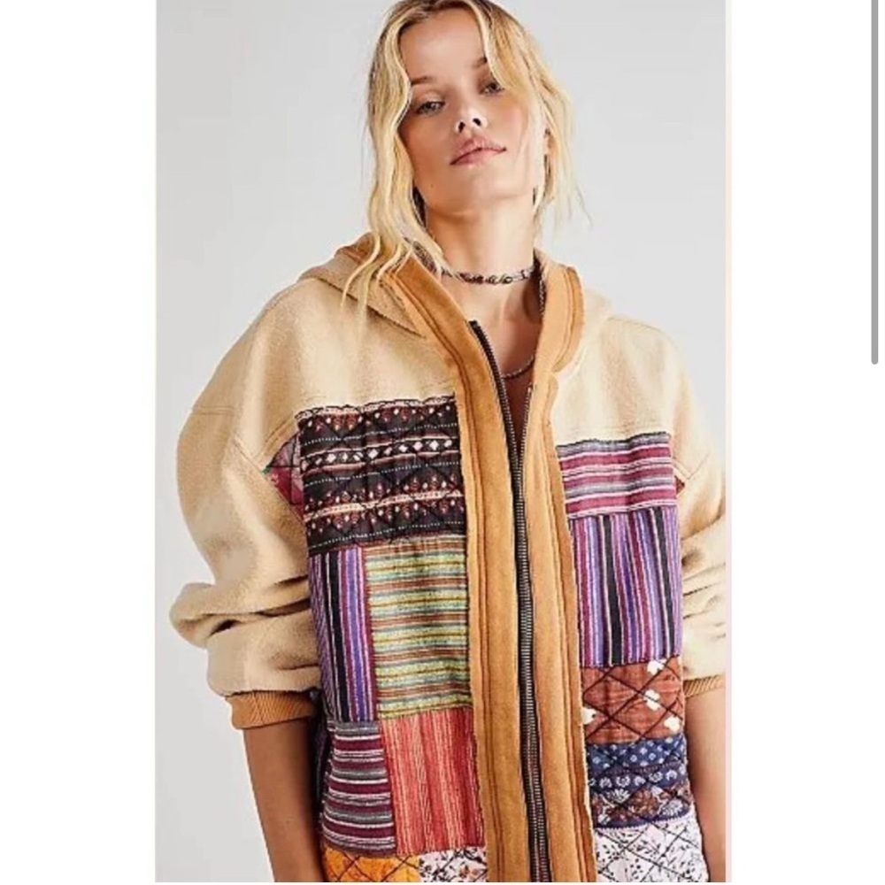 Free People Orange Quilted Patchwork Jacket sz S